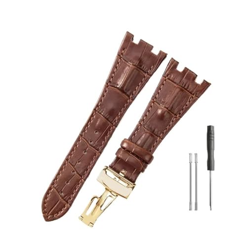 WUWMTUTCK Lederuhrenarmbänder passend for Audemars und passend for Piguet Royal Oak 15710 26471 26474 28 mm mit Faltschließe(Brown-Golden-Z1) von WUWMTUTCK