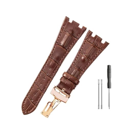 WUWMTUTCK Lederuhrenarmbänder passend for Audemars und passend for Piguet Royal Oak 15710 26471 26474 28 mm mit Faltschließe(Brown-Rose-Z1) von WUWMTUTCK