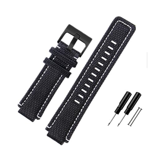 WUWMTUTCK Nylon-Canvas-Uhrenarmband, 24 x 16 mm, Hi-Q-Konvexgelenk, Schwarz, Grün, Blau, Herrenarmband mit Werkzeug, passend for Timex T2N720 721 TW2T76500 76300(Black-B pin) von WUWMTUTCK