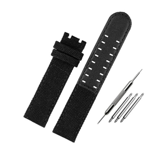 WUWMTUTCK Nylon-Canvas-Uhrenarmband 20 22, schwarz, braun, Armeegrün, Leder, Unterseite, Herren-Armband, passend for Hamilton Khaki Field(Black-NO BK,22mm) von WUWMTUTCK