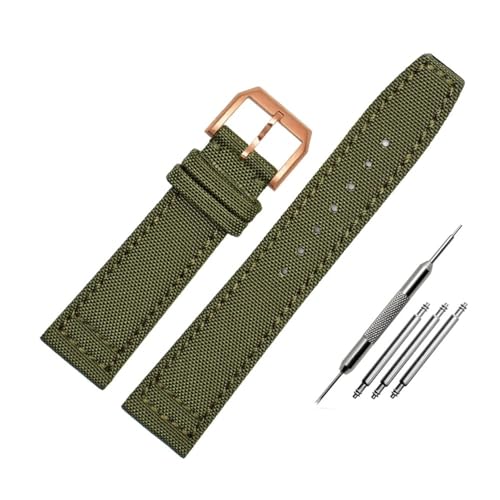 WUWMTUTCK Nylon-Canvas mit Leder-Unterseite, Uhrenarmband, 20, 21, 22, Armeegrün, Blau, Schwarz, passend for IWC Mark-xx Pilot Portugieser(Army green-RG pin,21mm) von WUWMTUTCK
