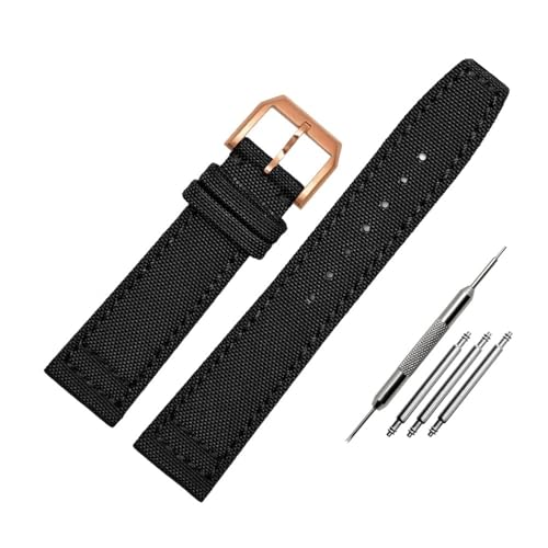 WUWMTUTCK Nylon-Canvas mit Leder-Unterseite, Uhrenarmband, 20, 21, 22, Armeegrün, Blau, Schwarz, passend for IWC Mark-xx Pilot Portugieser(Black-RG pin,22mm) von WUWMTUTCK