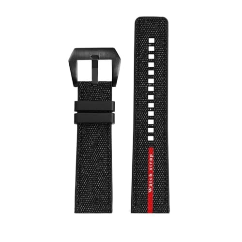 WUWMTUTCK Nylon Silikon Gummi Unterseite Uhrenarmband 22mm 24mm Blau Schwarz Grau Rot Linien Herren Armband Passend for Panerai Submersible Luminor 1404(Black-B pin,22mm) von WUWMTUTCK