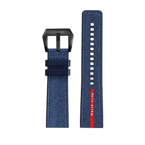 WUWMTUTCK Nylon Silikon Gummi Unterseite Uhrenarmband 22mm 24mm Blau Schwarz Grau Rot Linien Herren Armband Passend for Panerai Submersible Luminor 1404(Blue-B pin,24mm) von WUWMTUTCK