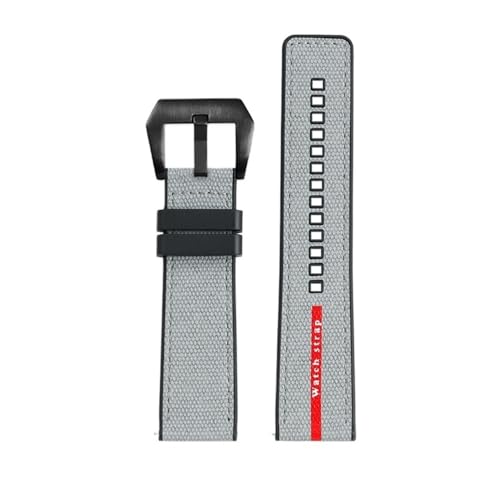 WUWMTUTCK Nylon Silikon Gummi Unterseite Uhrenarmband 22mm 24mm Blau Schwarz Grau Rot Linien Herren Armband Passend for Panerai Submersible Luminor 1404(Gray-B pin,22mm) von WUWMTUTCK