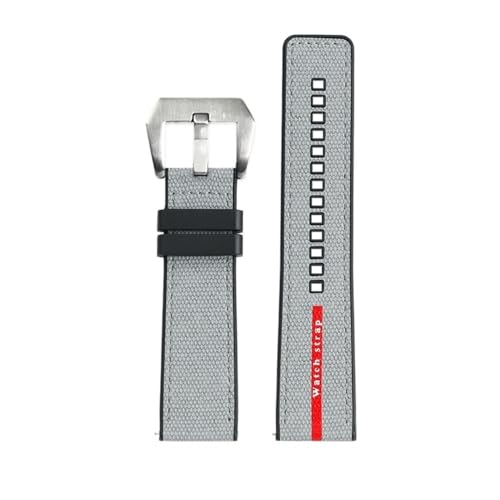 WUWMTUTCK Nylon Silikon Gummi Unterseite Uhrenarmband 22mm 24mm Blau Schwarz Grau Rot Linien Herren Armband Passend for Panerai Submersible Luminor 1404(Gray-S pin,24mm) von WUWMTUTCK