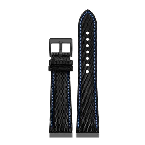 WUWMTUTCK Nylon mit Lederunterseite, 20, 21, 22, 24 mm, Herrenarmband, passend for Tag Heuer F1, passend for Carrera Aquaracer-Serie(Black blue-B pin,22mm) von WUWMTUTCK