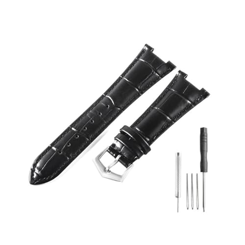 WUWMTUTCK Passend for Patek Philippe Lederuhr mit Kerbe der Serien 5711, 5712, 5726, helles und glattes Uhrenarmband, 25 mm(Black-ST-K20) von WUWMTUTCK