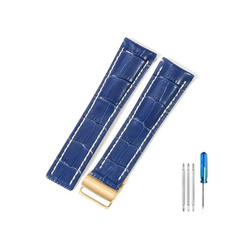 WUWMTUTCK Passend for Piloten der Breitling-Serie, passend for italienische Avengers, passend for Air Timing, passend for Ocean Culture, passend for Lederarmband 22/24 mm(Blue(ZJ)-Golden-Z16,22mm) von WUWMTUTCK
