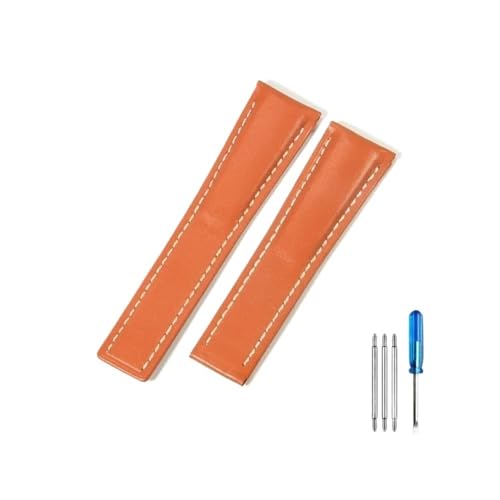 WUWMTUTCK Passend for Piloten der Breitling-Serie, passend for italienische Avengers, passend for Air Timing, passend for Ocean Culture, passend for Lederarmband 22/24 mm(Orange(PW)-No buckle,22mm) von WUWMTUTCK