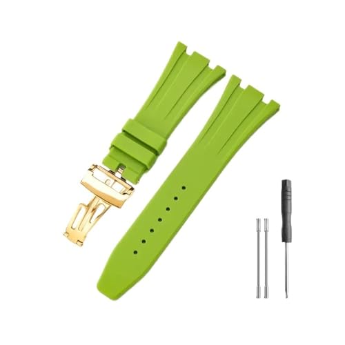 WUWMTUTCK Passend for Seiko Gummi-Silikon-Uhrenarmband, passend for Ap Royal Oak 15400/26331/15500 in Orange, Grün und Blau, 27 mm Uhrenarmbänder(LightGreen-Golden-Z1) von WUWMTUTCK
