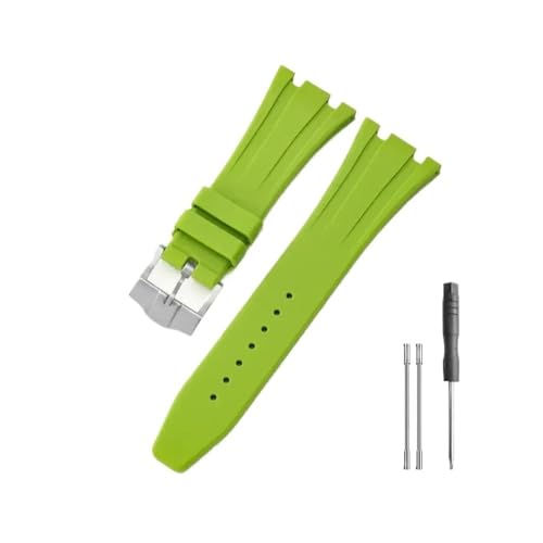 WUWMTUTCK Passend for Seiko Gummi-Silikon-Uhrenarmband, passend for Ap Royal Oak 15400/26331/15500 in Orange, Grün und Blau, 27 mm Uhrenarmbänder(LightGreen-Steel-K13) von WUWMTUTCK