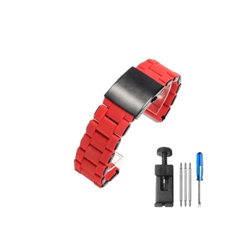 WUWMTUTCK Rot Schwarz Exquisite silikonbeschichtete Stahluhrenarmbänder passend for Diesel Dz7396 Dz7370 Dz7430 Dz4289 mit Faltschnallenband 24 26 28 mm(Black 01,28mm) von WUWMTUTCK