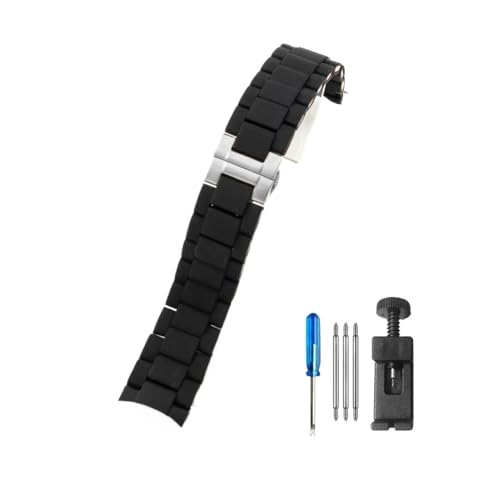WUWMTUTCK Silikon-Edelstahl-Uhrenarmbänder passend for Armani AR5890 5891 5906 5905 Uhren mit Schnalle in 20 mm und 23 mm(Black-Steel,23mm) von WUWMTUTCK