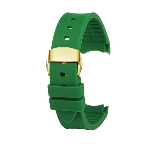 WUWMTUTCK Silikon-Gummi-Uhrenarmband, 20 mm, 23 mm, Arc-Schnittstelle, weich, schwarz, rot, Herren- und Damenarmband, passend for GUC GC G-TIMELESS YA1264065 YA126487(Green-Gold,20mm) von WUWMTUTCK