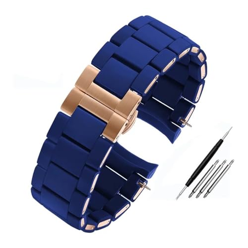 WUWMTUTCK Silikonbeschichtetes Edelstahl-Uhrenarmband, 20 mm, 23 mm, Schwarz, Weiß, Herren- und Damenarmband, passend for Armani AR5890/5891/5906/5921(Blue rose gold,23mm) von WUWMTUTCK