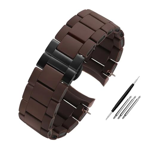 WUWMTUTCK Silikonbeschichtetes Edelstahl-Uhrenarmband, 20 mm, 23 mm, Schwarz, Weiß, Herren- und Damenarmband, passend for Armani AR5890/5891/5906/5921(Brown black,20mm) von WUWMTUTCK
