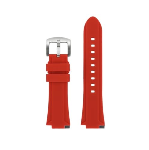 WUWMTUTCK Silikonkautschuk-Armband, 24 x 16 mm, konvexes Gelenk, Schwarz, Blau, Grün, Orange, Herrenarmband, passend for Timex Adventure Tidal IQ T2N720 T2N721(Red-S pin) von WUWMTUTCK