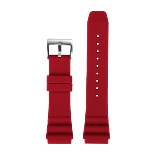 WUWMTUTCK Silikonkautschuk-Uhrenarmband 20 22 mm Hi-Q Soft Schwarz Blau Orange Rot Herrenarmband Armband passend for CASIO MDV-106 MTP-VD01(Red-S pin,22mm) von WUWMTUTCK