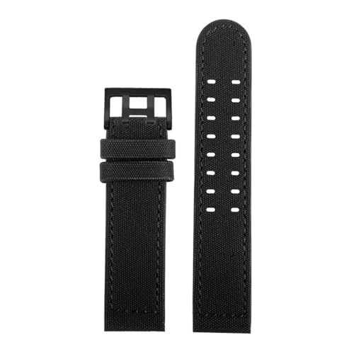 WUWMTUTCK Uhrenarmband mit Nylonboden, 20 mm, 22 mm, atmungsaktiv, schwarze weiße Linien, passend for Hamilton KHAKI FIELD H70575733 H68401735(Black-B pin,20mm) von WUWMTUTCK
