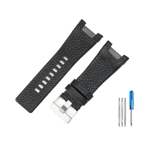 WUWMTUTCK Verschleißfeste und langlebige Lederuhrenarmbänder, passend for Diesel Dz1273 Dz4246, konkaves Schnittstellenarmband 32 mm(Black(LZ)-Steel-K3) von WUWMTUTCK