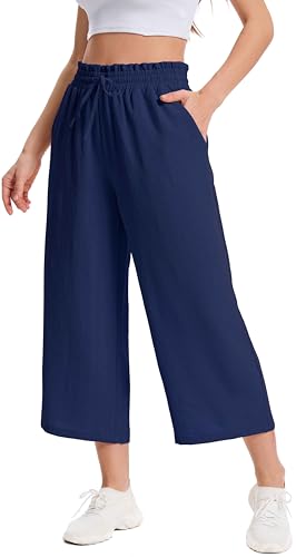 WUWUSKY Damen 3/4 Culotte Hose Leichte Sommerhose mit Taschen | Casual Lounge Hose mit Weitem Bein | Atmungsaktives Stoff Caprihose für Damen,Dunkelblau,M WUWUSKY Damen 3/4 Culotte Hose Leichte Sommerhose mit Taschen | Casual Lounge Hose mit Weitem Bein | Atmungsaktives Stoff Caprihose für Damen,Dunkelblau,M von WUWUSKY
