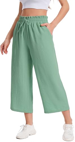 WUWUSKY Damen 3/4 Culotte Hose Leichte Sommerhose mit Taschen | Casual Lounge Hose mit Weitem Bein | Atmungsaktives Stoff Caprihose für Damen,Hellgrün,S WUWUSKY Damen 3/4 Culotte Hose Leichte Sommerhose mit Taschen | Casual Lounge Hose mit Weitem Bein | Atmungsaktives Stoff Caprihose für Damen,Hellgrün,S von WUWUSKY