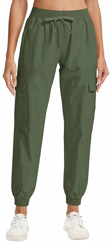 WUWUSKY Damen Cargohose Jogginghose Leichter Trekkinghose Wanderhose Schnelltrocken Outdoorhose Sportlich Freizeit Reise,Army Green,M von WUWUSKY