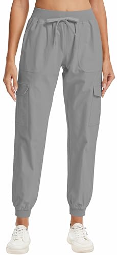 WUWUSKY Damen Cargohose Jogginghose Leichter Trekkinghose Wanderhose Schnelltrocken Outdoorhose Sportlich Freizeit Reise,Grau,L von WUWUSKY