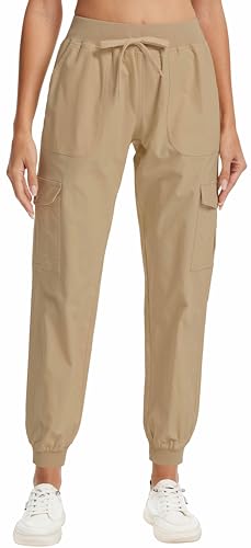 WUWUSKY Damen Cargohose Jogginghose Leichter Trekkinghose Wanderhose Schnelltrocken Outdoorhose Sportlich Freizeit Reise,Khaki,S von WUWUSKY