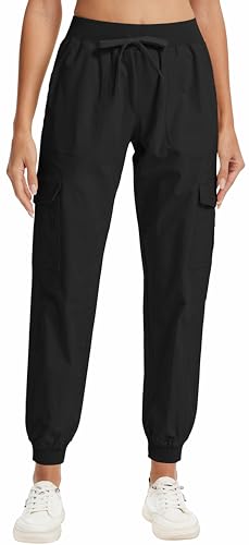 WUWUSKY Damen Cargohose Jogginghose Leichter Trekkinghose Wanderhose Schnelltrocken Outdoorhose Sportlich Freizeit Reise,Schwarz,XL von WUWUSKY