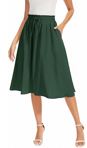 WUWUSKY Damen Rock Sommer Midi Langer Swing-Röcke A-Linie Midiskirt mit Taschen,Dunkelgrün,XXL von WUWUSKY