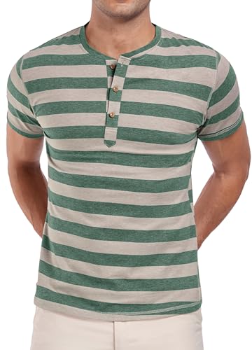 WUWUSKY Herren T-Shirt mit 3-Knopfleiste Einfarbig Henley Poloshirt Freizeit Shirts | Baumwolle Kurzarm Shirt mit Hemd-Kragen,Grüner Streifen,M WUWUSKY Herren T-Shirt mit 3-Knopfleiste Einfarbig Henley Poloshirt Freizeit Shirts | Baumwolle Kurzarm Shirt mit Hemd-Kragen,Grüner Streifen,M von WUWUSKY