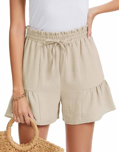 WUWUSKY Leicht Kurze Hose Damen Sommer High Waist Musselin Bermuda Shorts Mit Taschen,Aprikose,XL von WUWUSKY