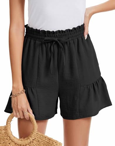 WUWUSKY Leicht Kurze Hose Damen Sommer High Waist Musselin Bermuda Shorts Mit Taschen,Schwarz,XXL WUWUSKY Leicht Kurze Hose Damen Sommer High Waist Musselin Bermuda Shorts Mit Taschen,Schwarz,XXL von WUWUSKY