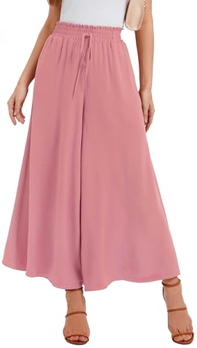 WUWUSKY Sommerhose Damen Leicht Lässige Palazzo Hose Elegant High Waist Baggy Freizeithose mit 2 Taschen,Ziegel rot,S von WUWUSKY