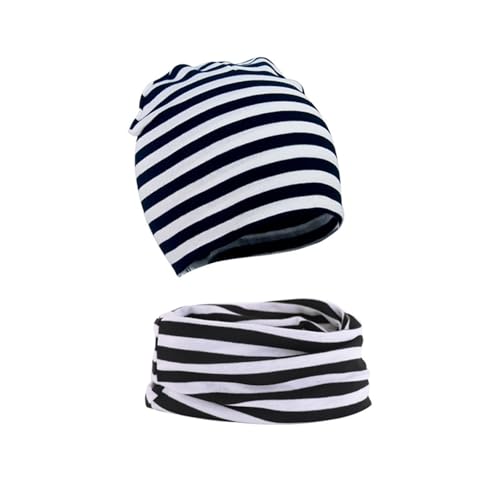 WUWYOUWL Baby Baumwolle Weiche Beanie Hut Wichtel Schal zweiteiliges Set für 1-3 Unisex Baby Herbst und Winter (DE/NL/SE/PL, Alter, Einheitsgröße, Schwarze und weiße Streifen) von WUWYOUWL