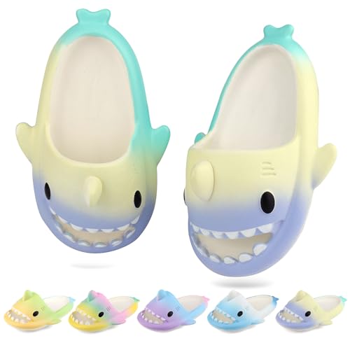 WUYISTAR Kinder Hai Hausschuhe Mädchen Hai Pantoffeln Kleinkind Duschpantoffeln Rutschfeste Strand Duschen Sandalen Flip Flop Pool Dusche Schuhe blau gelb grün von WUYISTAR