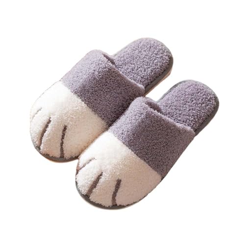 WUYISTAR Frauen Männer Baumwolle Hausschuhe Katze Pfote Hausschuhe Cartoon Warm Indoor Plüsch Memory Foam Hausschuhe Slip on Hausschuhe Grau 38/39 EU von WUYISTAR