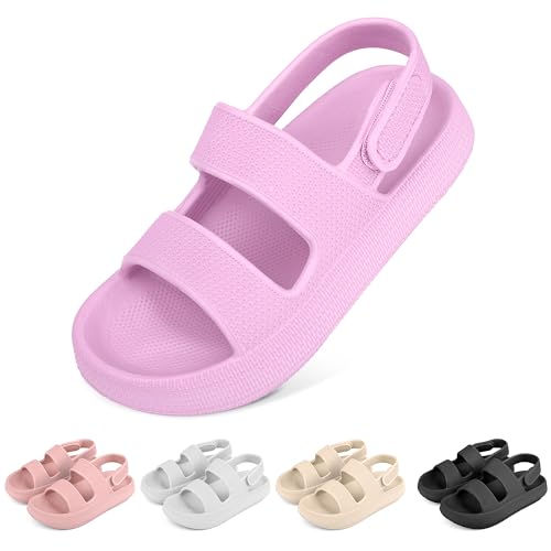 WUYISTAR Kinder Cloud Sandalen für Mädchen Offene Zehen Sportlich EVA Dicke Sohle Strand- und Pool Wasserschuhe mit Klettverschluss und Riemen Lila 32EU von WUYISTAR