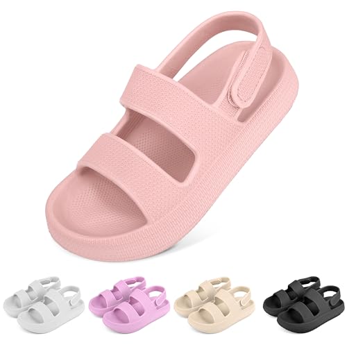 WUYISTAR Kinder Cloud Sandalen für Mädchen Offene Zehen Sportlich EVA Dicke Sohle Strand- und Pool Wasserschuhe mit Klettverschluss und Riemen Rosa 35EU von WUYISTAR