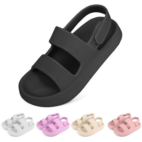 WUYISTAR Kinder Cloud Sandalen für Mädchen Offene Zehen Sportlich EVA Dicke Sohle Strand- und Pool Wasserschuhe mit Klettverschluss und Riemen Schwarz 35EU von WUYISTAR