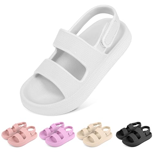 WUYISTAR Kinder Cloud Sandalen für Mädchen Offene Zehen Sportlich EVA Dicke Sohle Strand- und Pool Wasserschuhe mit Klettverschluss und Riemen Weiß 35EU von WUYISTAR