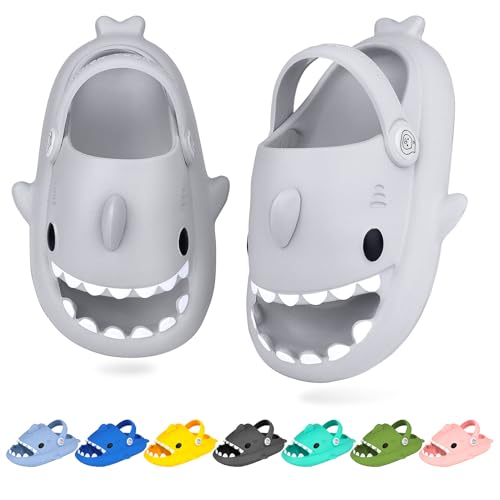 WUYISTAR Kinder Hai Hausschuhe Mädchen Hai Pantoffeln Kleinkind Duschpantoffeln rutschfeste Strand Duschen Sandalen Flip Flop Pool Dusche Schuhe Clogs Grau von WUYISTAR