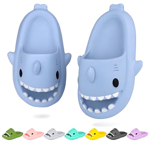 WUYISTAR Kinder Hai Hausschuhe Mädchen Hai Pantoffeln Kleinkind Duschpantoffeln Rutschfeste Strand Duschen Sandalen Flip Flop Pool Dusche Schuhe Hai Blau von WUYISTAR