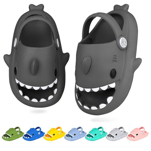 WUYISTAR Kinder Hai Hausschuhe Mädchen Hai Pantoffeln Kleinkind Duschpantoffeln Rutschfeste Strand Duschen Sandalen Flip Flop Pool Dusche Schuhe Clogs Dunkelgrau von WUYISTAR