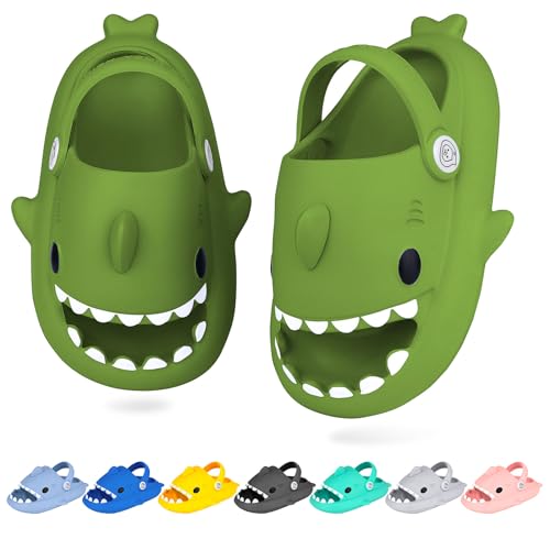 WUYISTAR Kinder Hai Hausschuhe Mädchen Hai Pantoffeln Kleinkind Duschpantoffeln Rutschfeste Strand Duschen Sandalen Flip Flop Pool Dusche Schuhe Clogs Dunkelgrün von WUYISTAR
