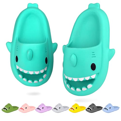 WUYISTAR Kinder Hai Hausschuhe Mädchen Hai Pantoffeln Kleinkind Duschpantoffeln Rutschfeste Strand Duschen Sandalen Flip Flop Pool Dusche Schuhe Hai Mintgrün von WUYISTAR