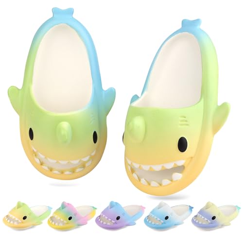 WUYISTAR Kinder Hai Hausschuhe Mädchen Hai Pantoffeln Kleinkind Duschpantoffeln Rutschfeste Strand Duschen Sandalen Flip Flop Pool Dusche Schuhe gelb grün blau von WUYISTAR