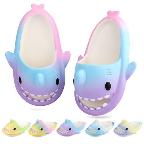 WUYISTAR Kinder Hai Hausschuhe Mädchen Hai Pantoffeln Kleinkind Duschpantoffeln Rutschfeste Strand Duschen Sandalen Flip Flop Pool Dusche Schuhe lila blau rosa von WUYISTAR